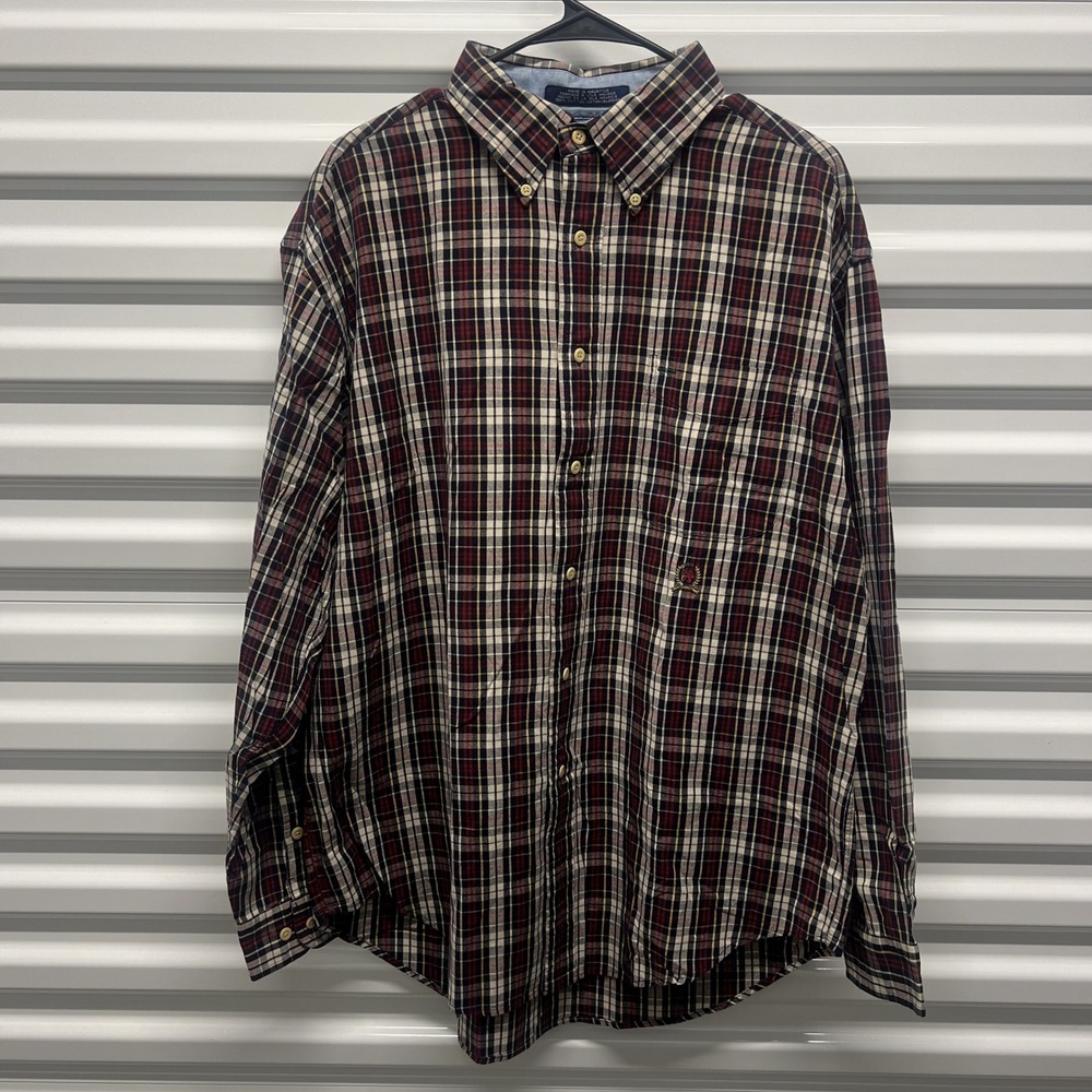 Tommy Hilfiger Plaid Shirt Size Large Mens Burgundy Navy Cotton Button Down — photo 2